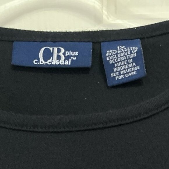 CB Plus C.B. Casual Women’s 1X Flamingo Island Holiday Embroidered Black Top - Picture 3 of 8